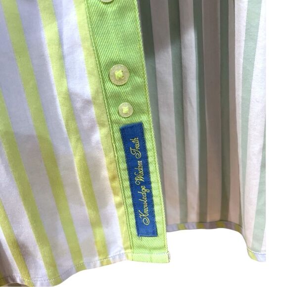 Robert Graham Blue / Lime Green Stripes Button Down Shirt with French Cuff Sz XL - Picture 5 of 6